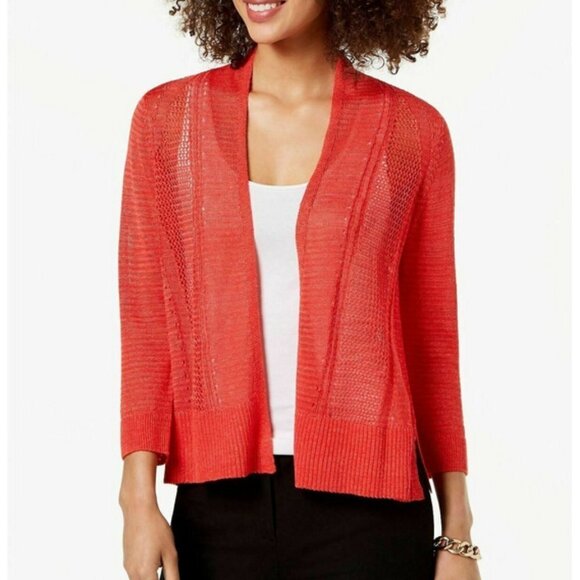 Alfani Red Lace Knit Linen Long Sleeve Cardigan XSP Extra Small Petite XS - Picture 1 of 9